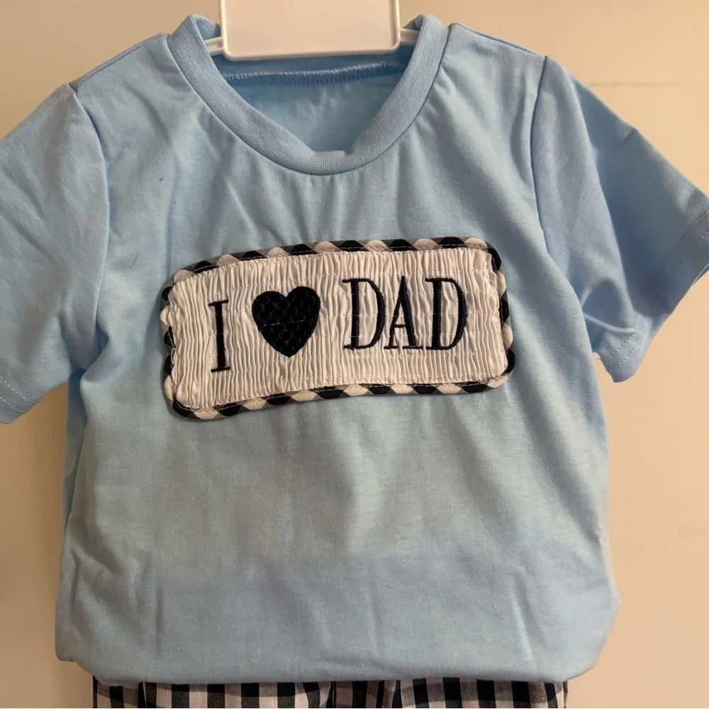 New Smocked I Love Dad Short Set - Size 2-3